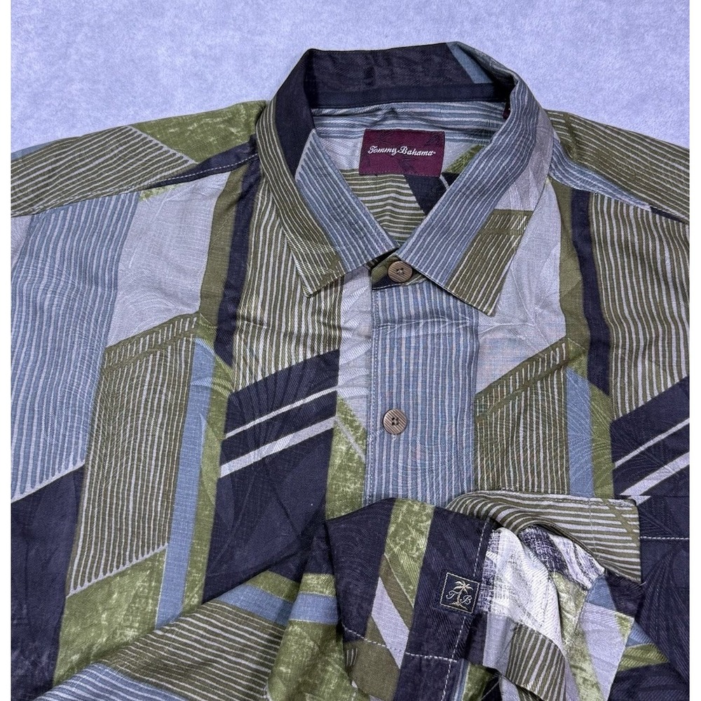 Tommy Bahama Shirt Mens L 100% Silk Geometric Abstract Dadcore Relaxed Refined